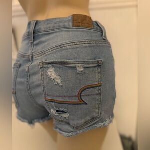 American Eagle Outfitters Women's Ripped Jean Shorts - Light Blue